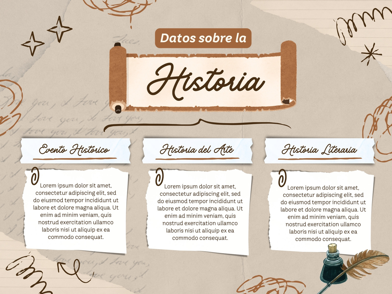 Gráfico Datos sobre la Historia Scrapbook Marrón y Blanco