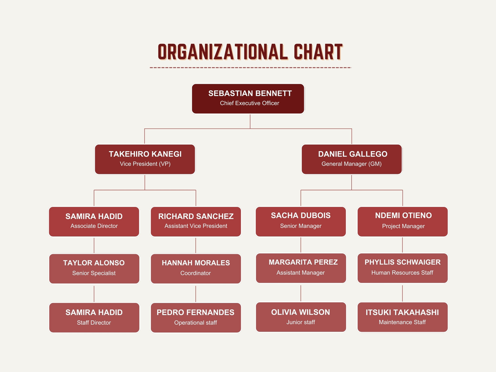 Pink Modern Organization Structure Flowchart Graph