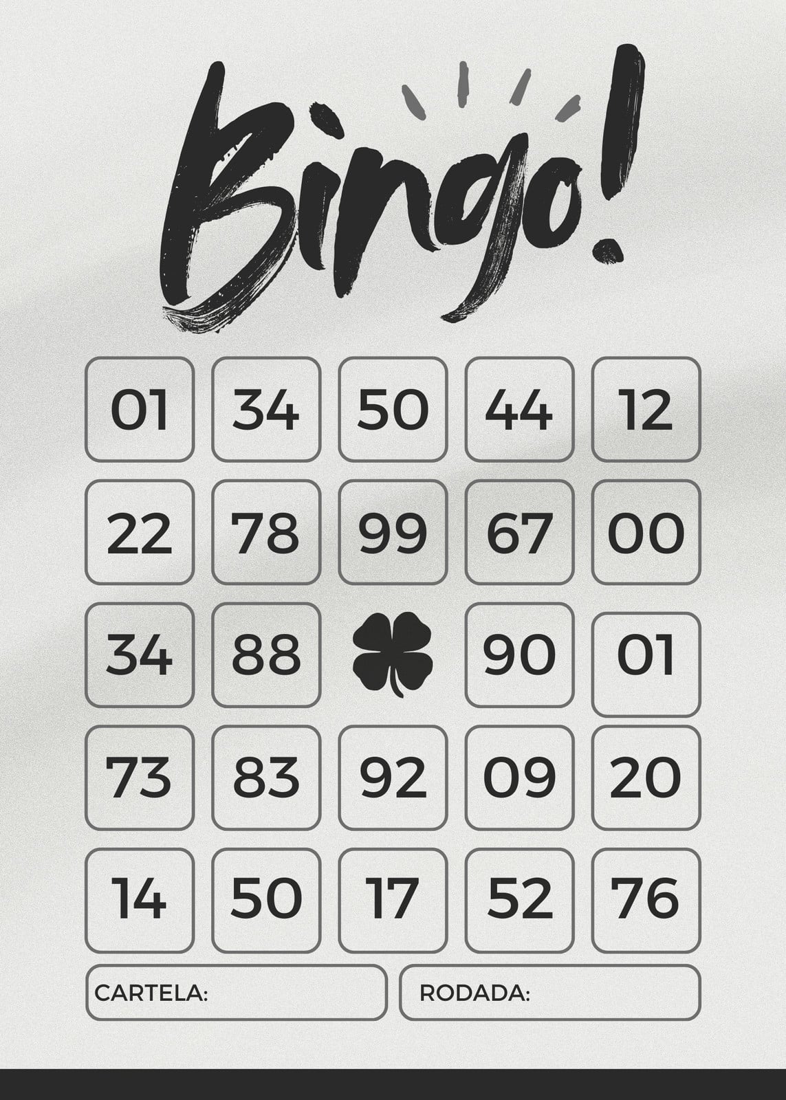 Cartela de bingo - Trevo da sorte - Simples, preta e branca