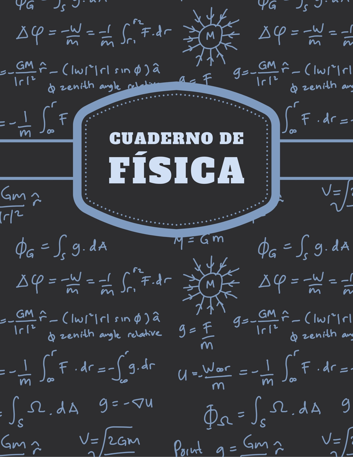 Tapa de cuaderno de física y matemáticas garabatos académico negro
