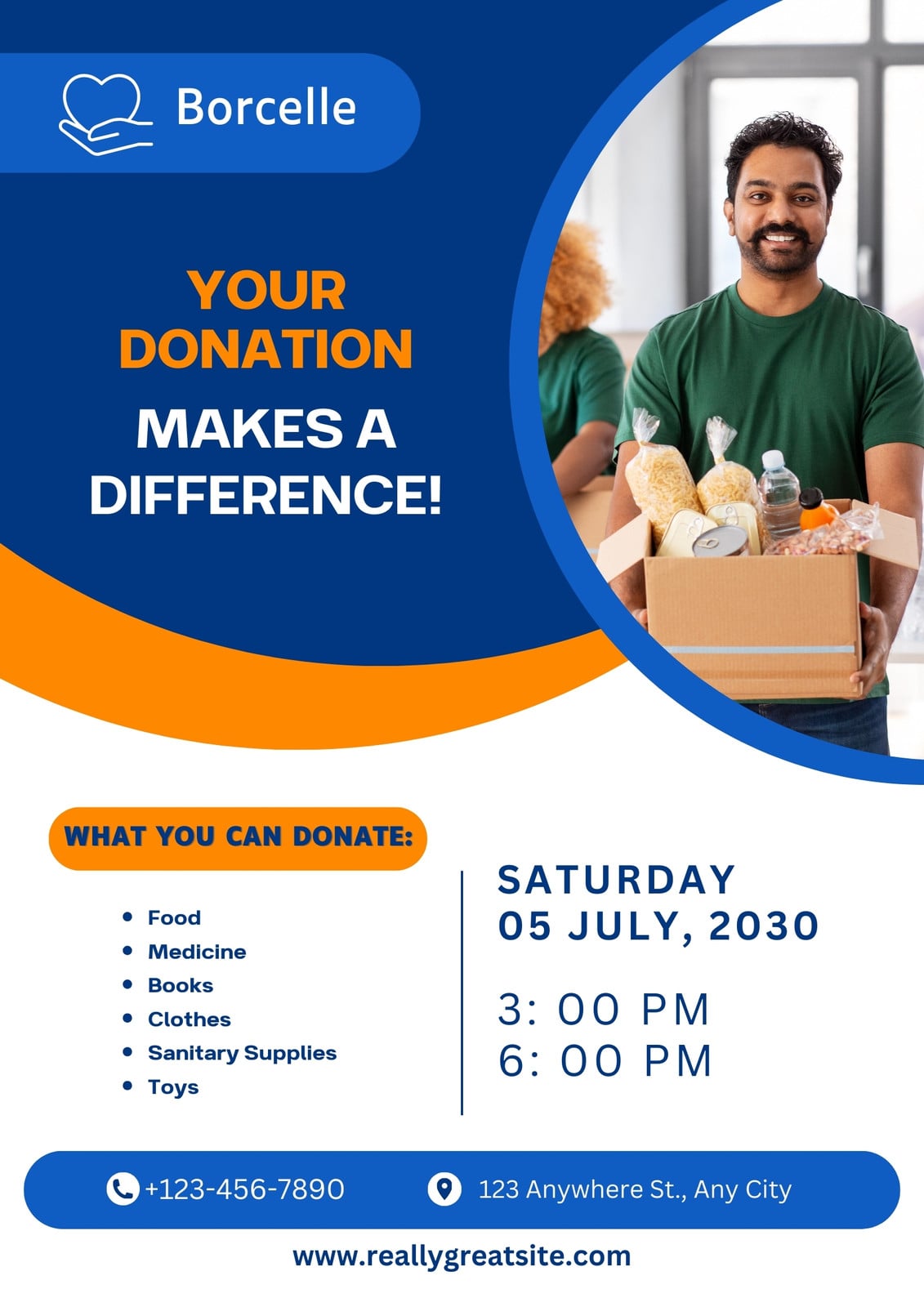 Blue And Orange Modern Open Donation Flyer