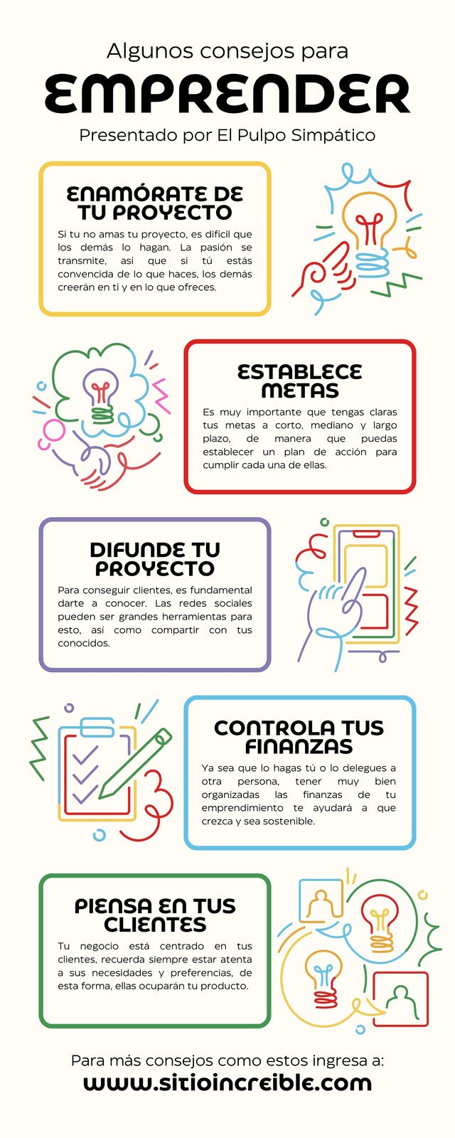 Infografía consejos para emprender dibujo ilustrado rojo