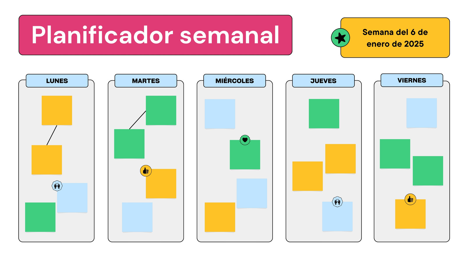 Pizarrón de Planificación Semanal en Estilo de Stickers de Moda en Rosa y Gris