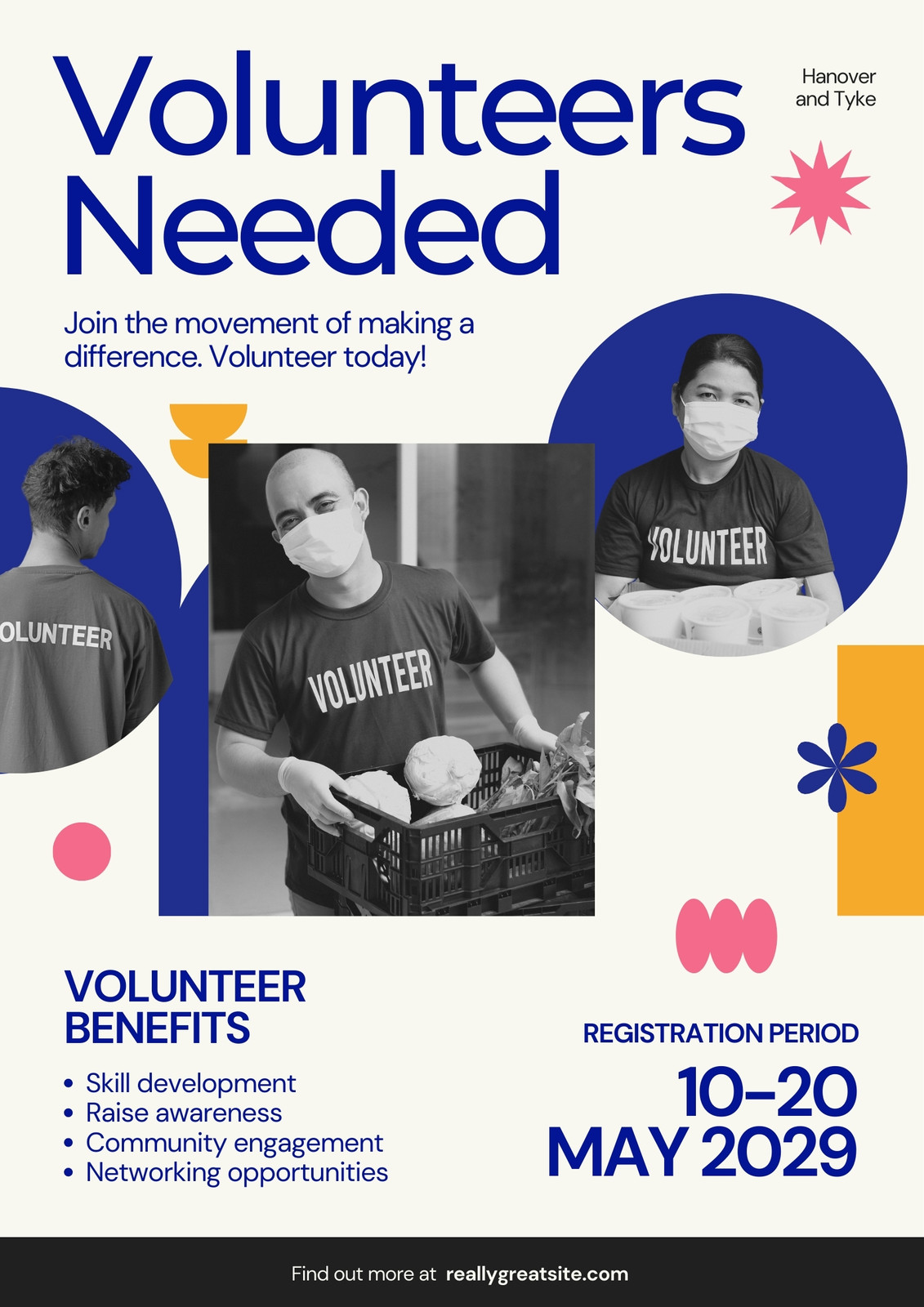 Blue Yellow Simple Geometric Volunteer Event Poster