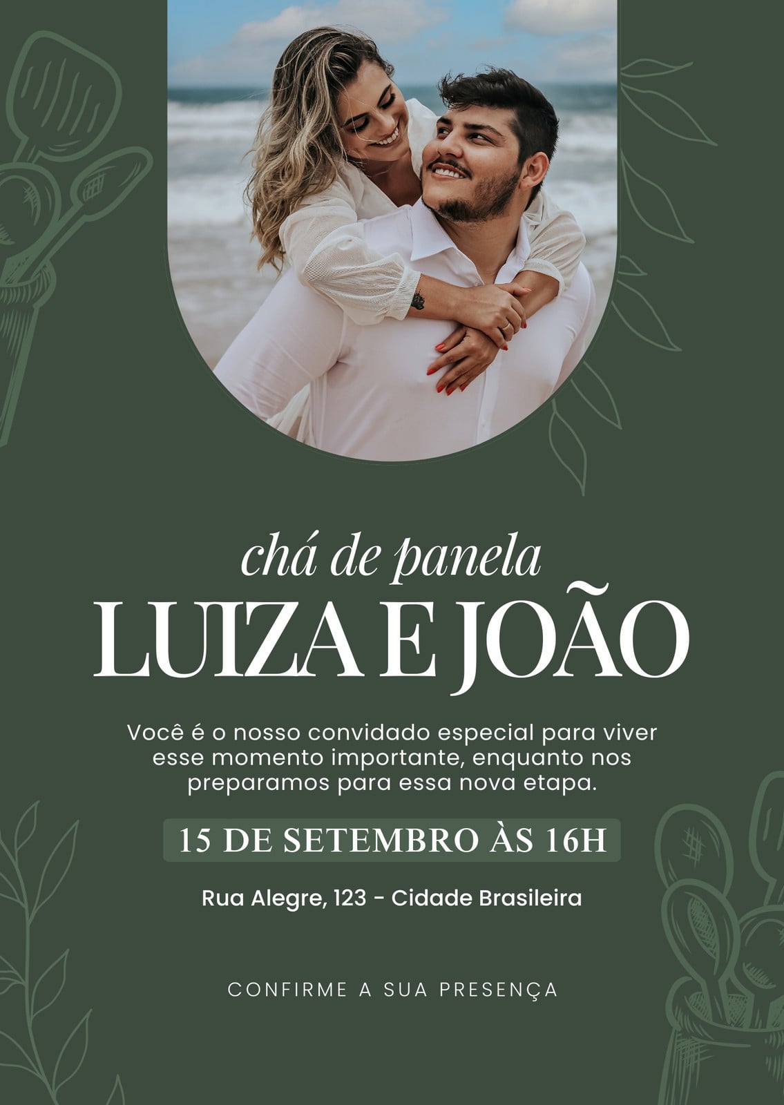 Convite chá de panela elegante fotográfico verde branco
