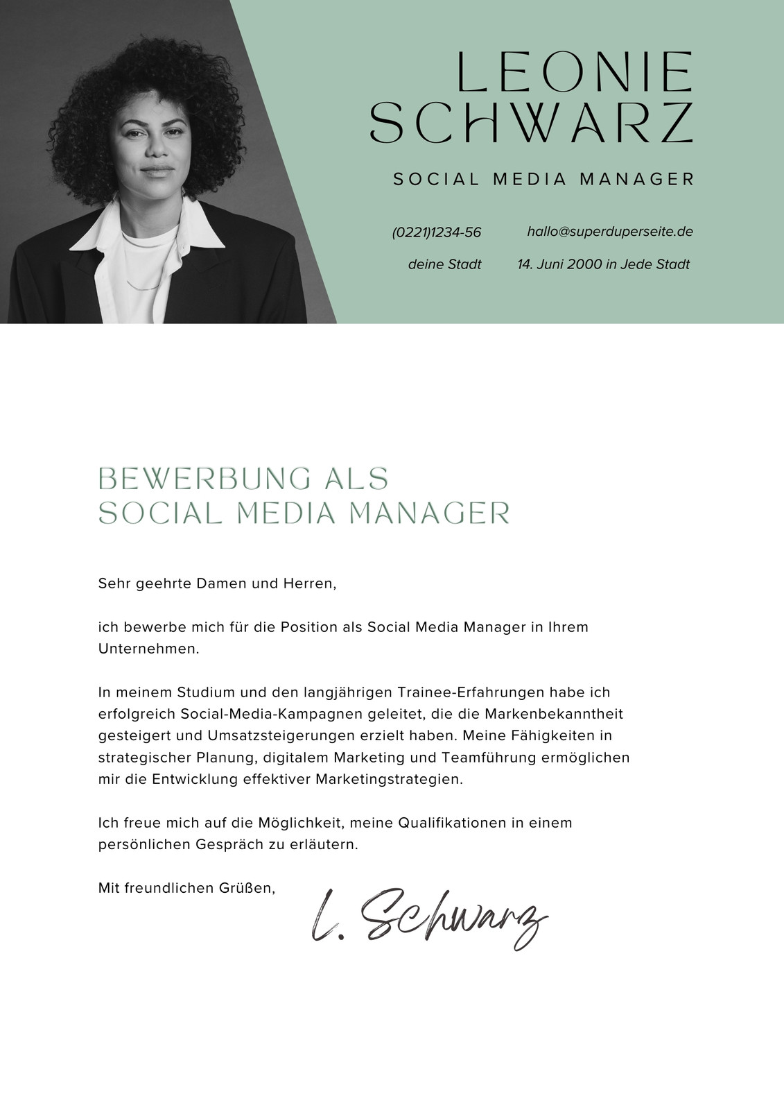 Weiß Grün Professionell Bewerbung Media Manager Anschreiben Weiß Grün Professionell Bewerbung Media Manager Anschreiben