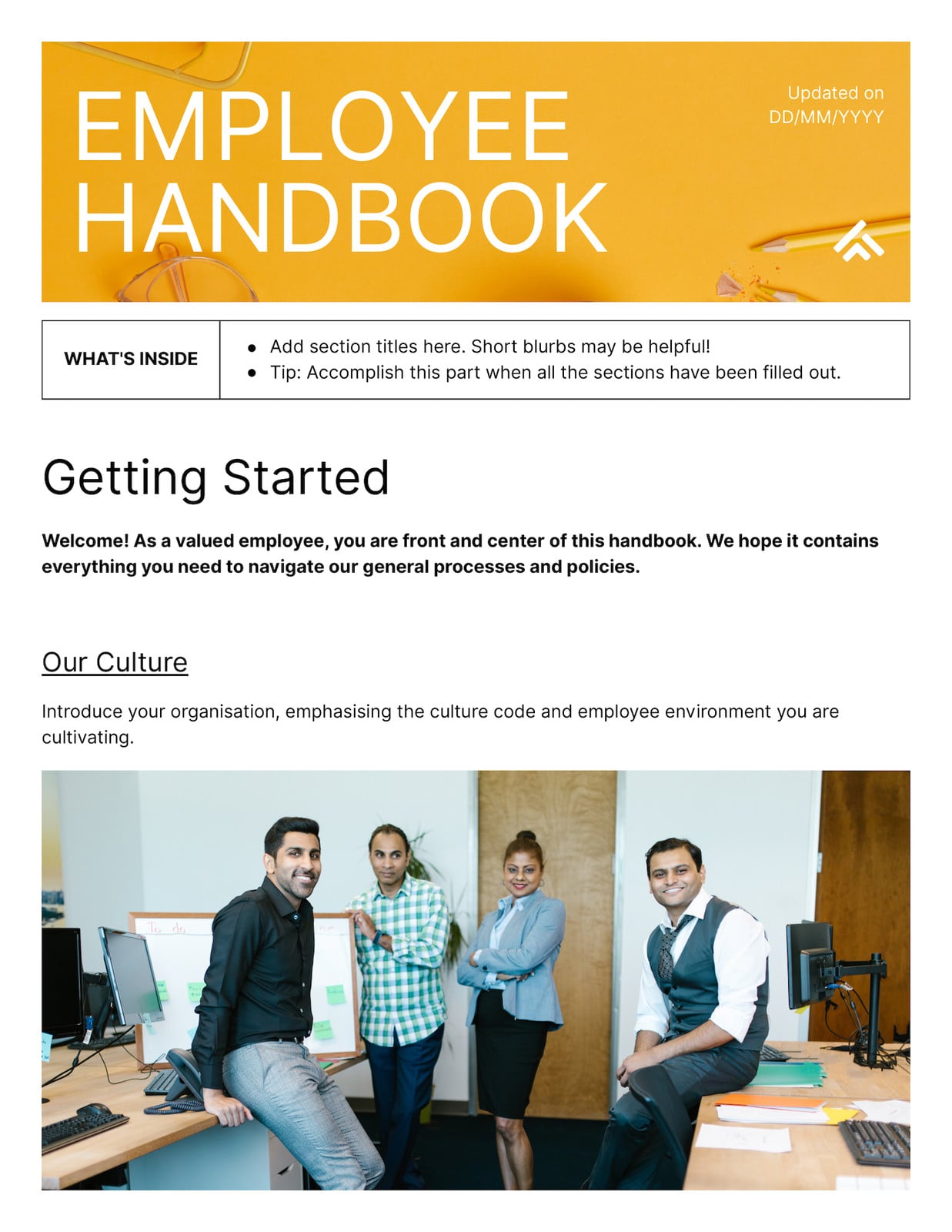 Yellow Bright Professional Style Employee Handbook Doc