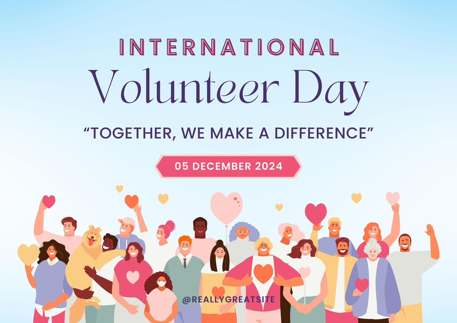 Pink Purple Cute Playfull Illustrative International Volunteer Day Flyer