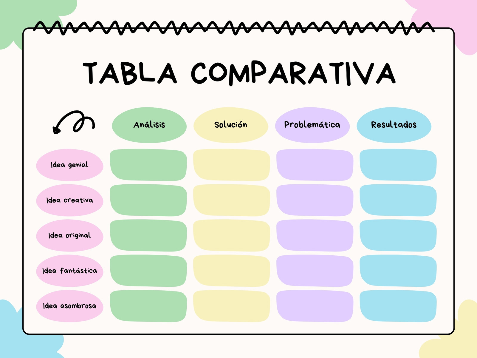 Tabla Cuadro Comparativo Doodle Colorido Amarillo