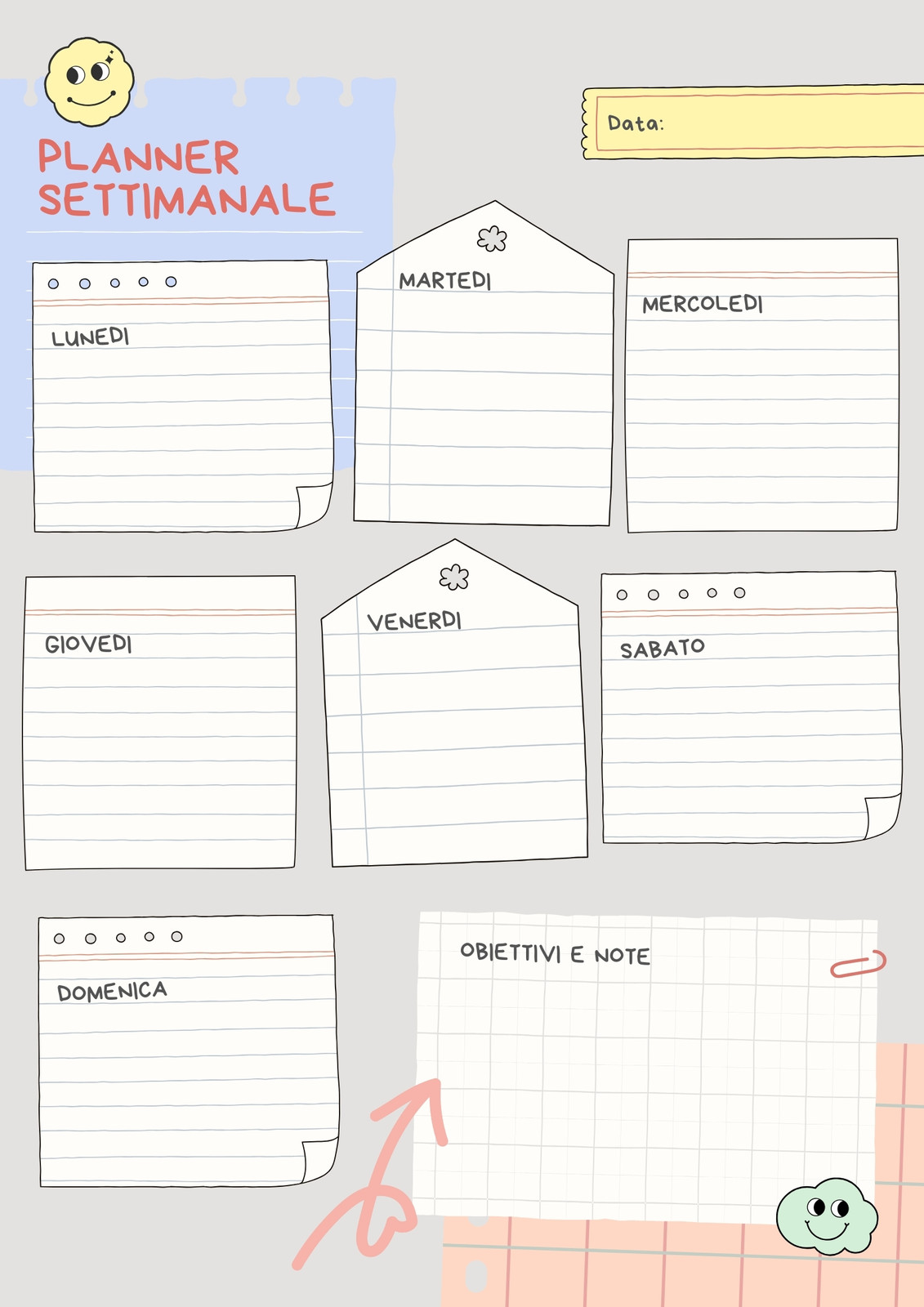 Colori Pastello Illustrato Carino Programma Settimanale Planner 