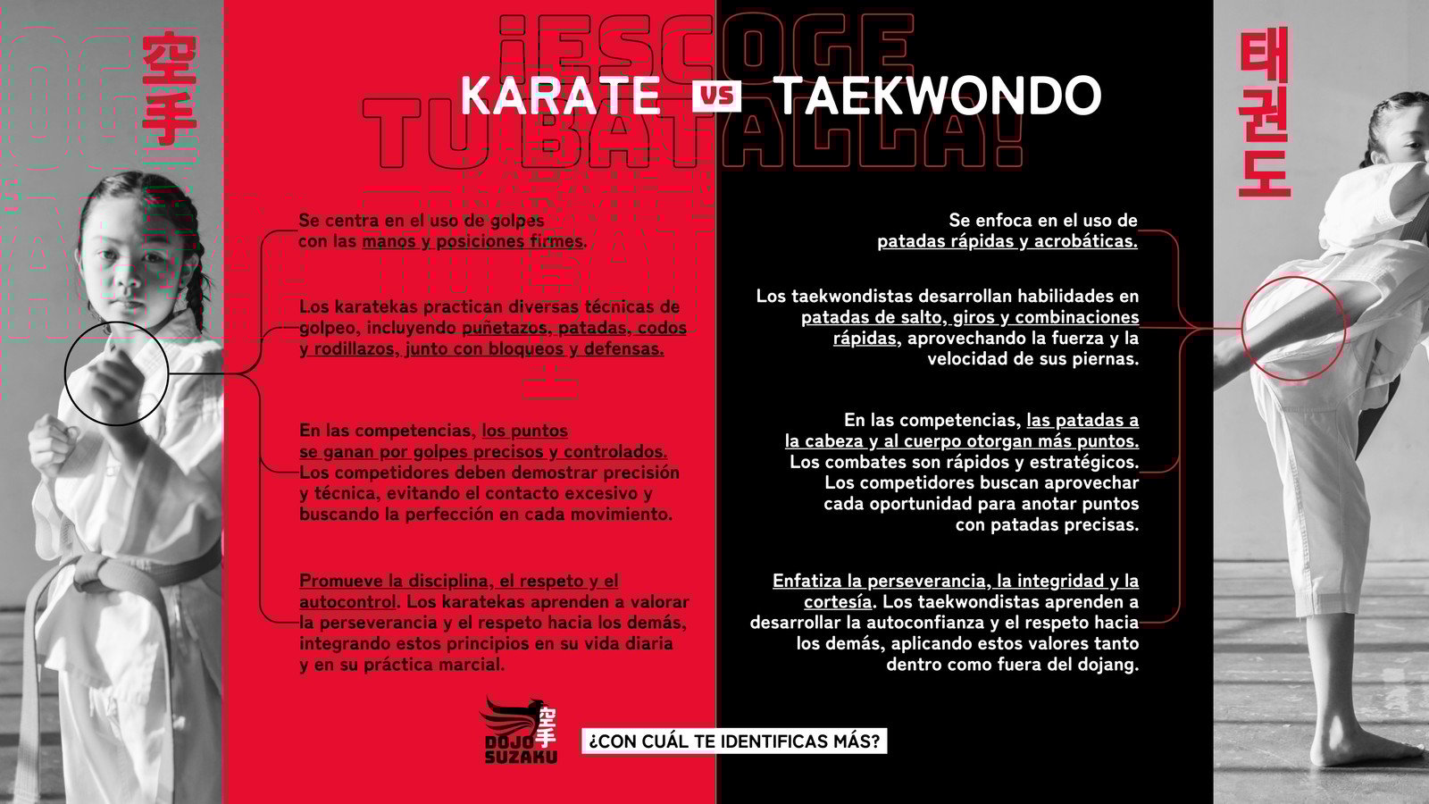 Gráfico comparativo para academia de karate infantil moderno en rojo con negro y blanco