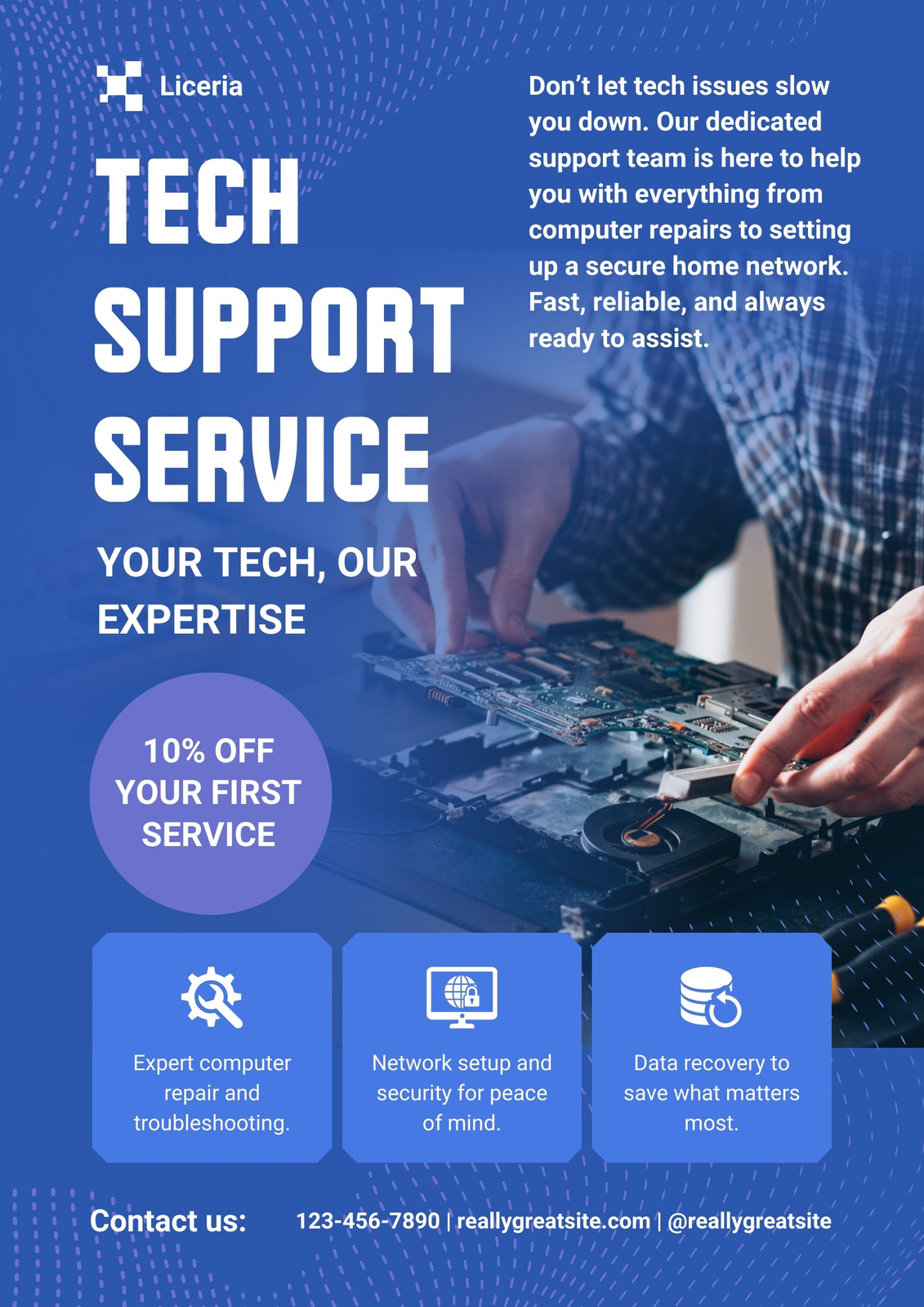 Blue Modern Tech Support Service Flyer