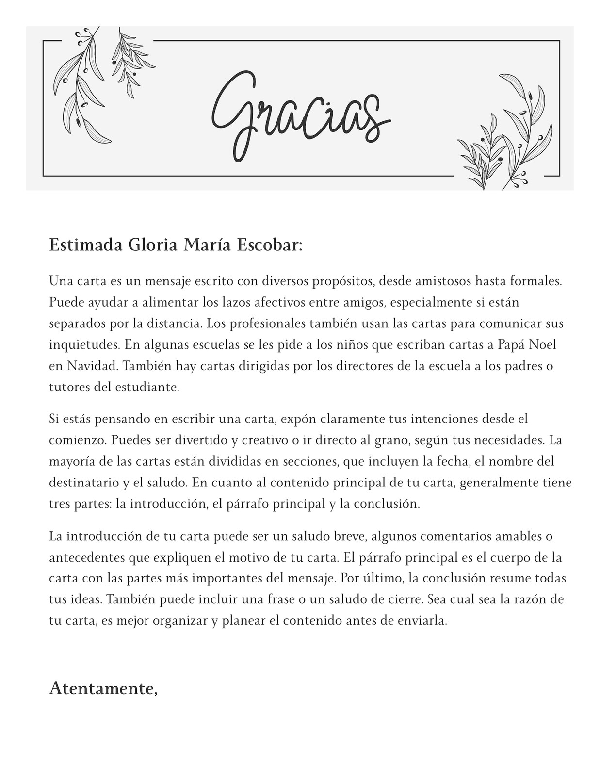 Doc de carta de agradecimiento de estilo elegante simple en blanco y negro