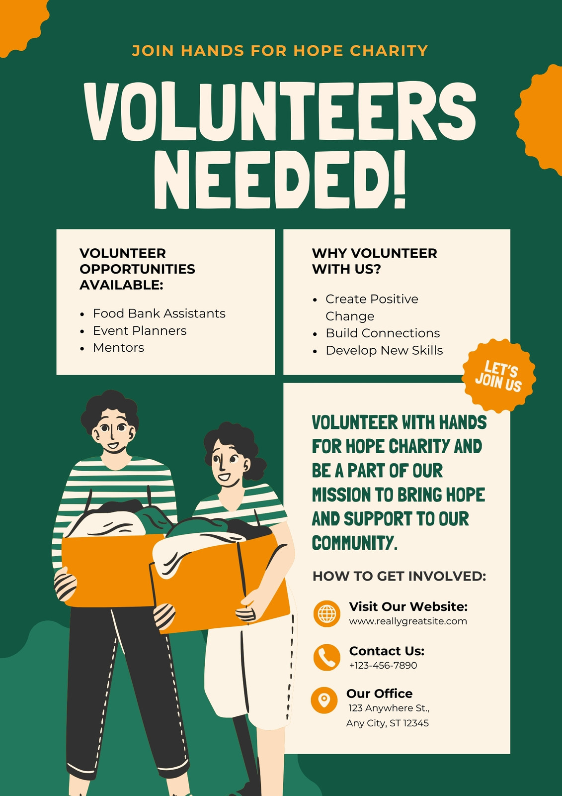 Green and Cream Illustrative Volunteer Needed Flyer