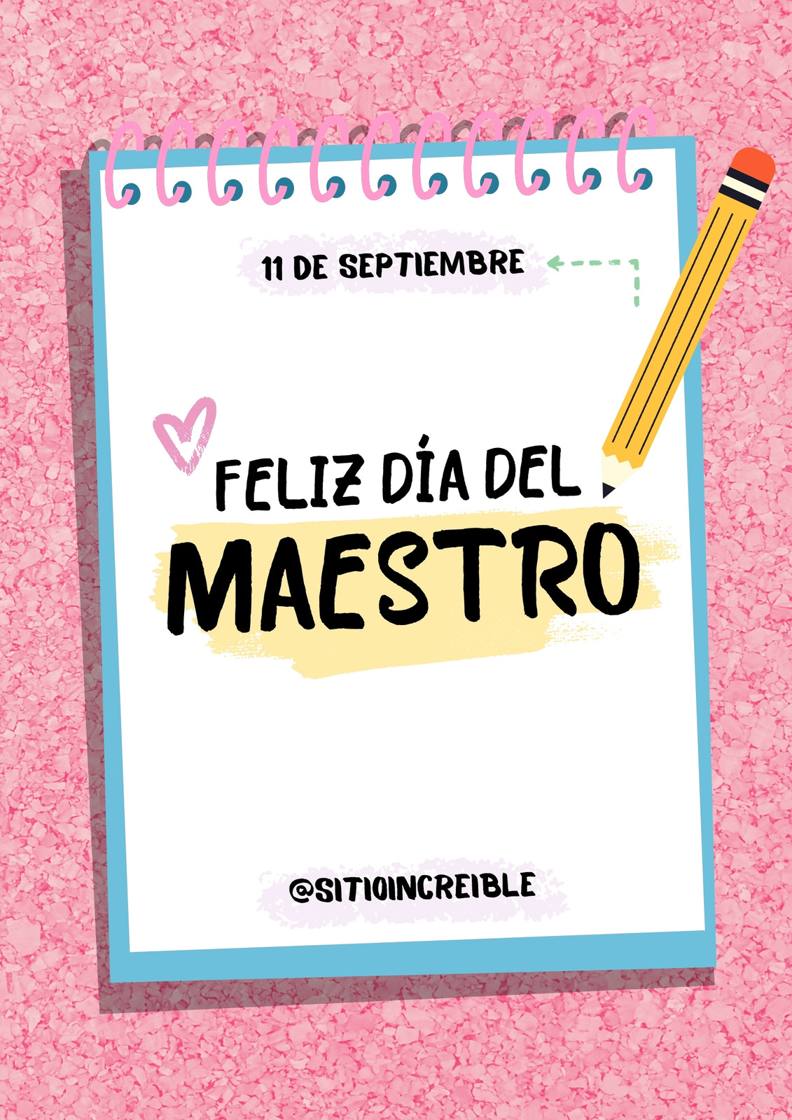 Póster Cartel Feliz Día del Maestro Ilustrado Blanco Rosa