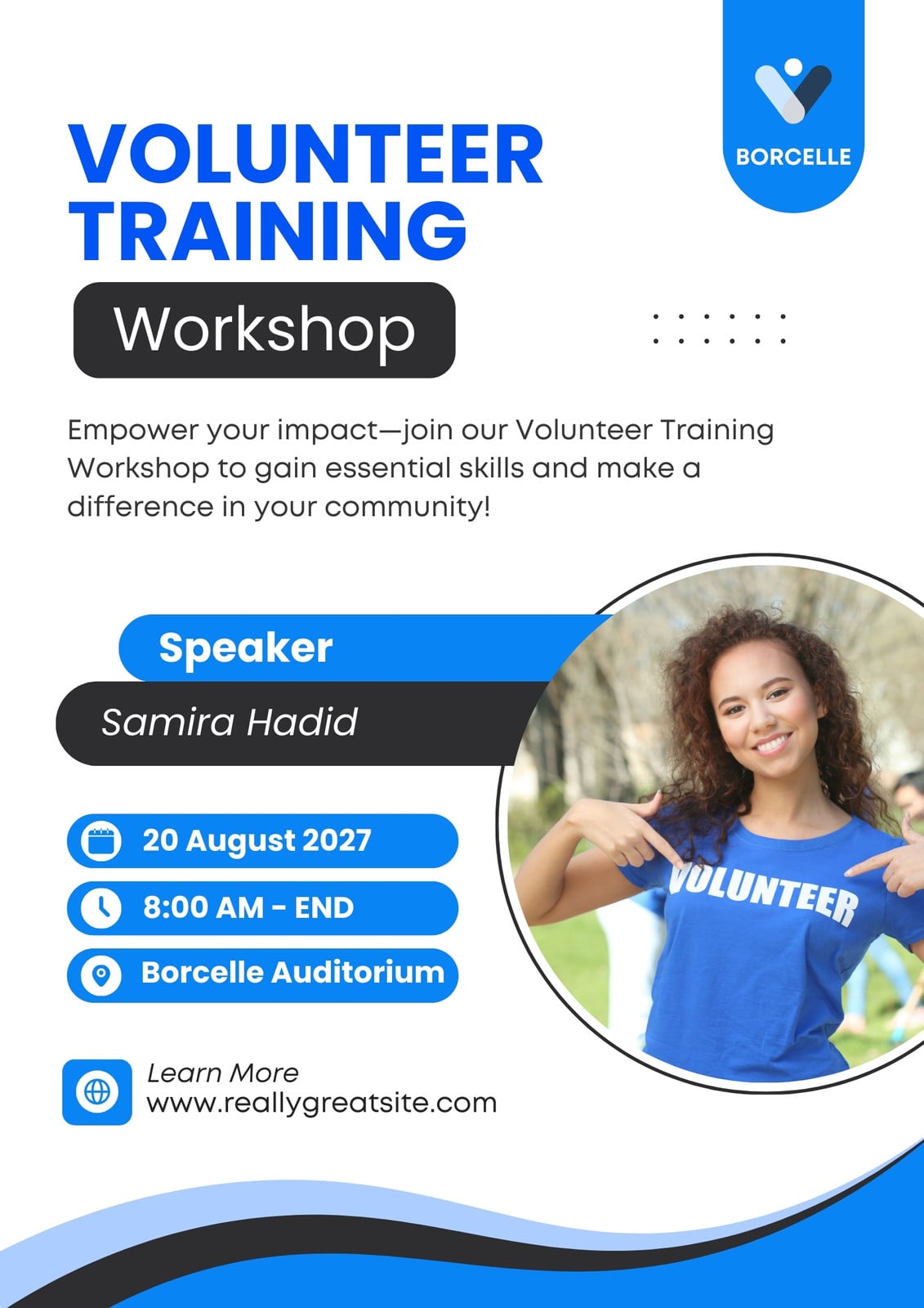 White Blue Modern Volunteer Training Workshop Flyer