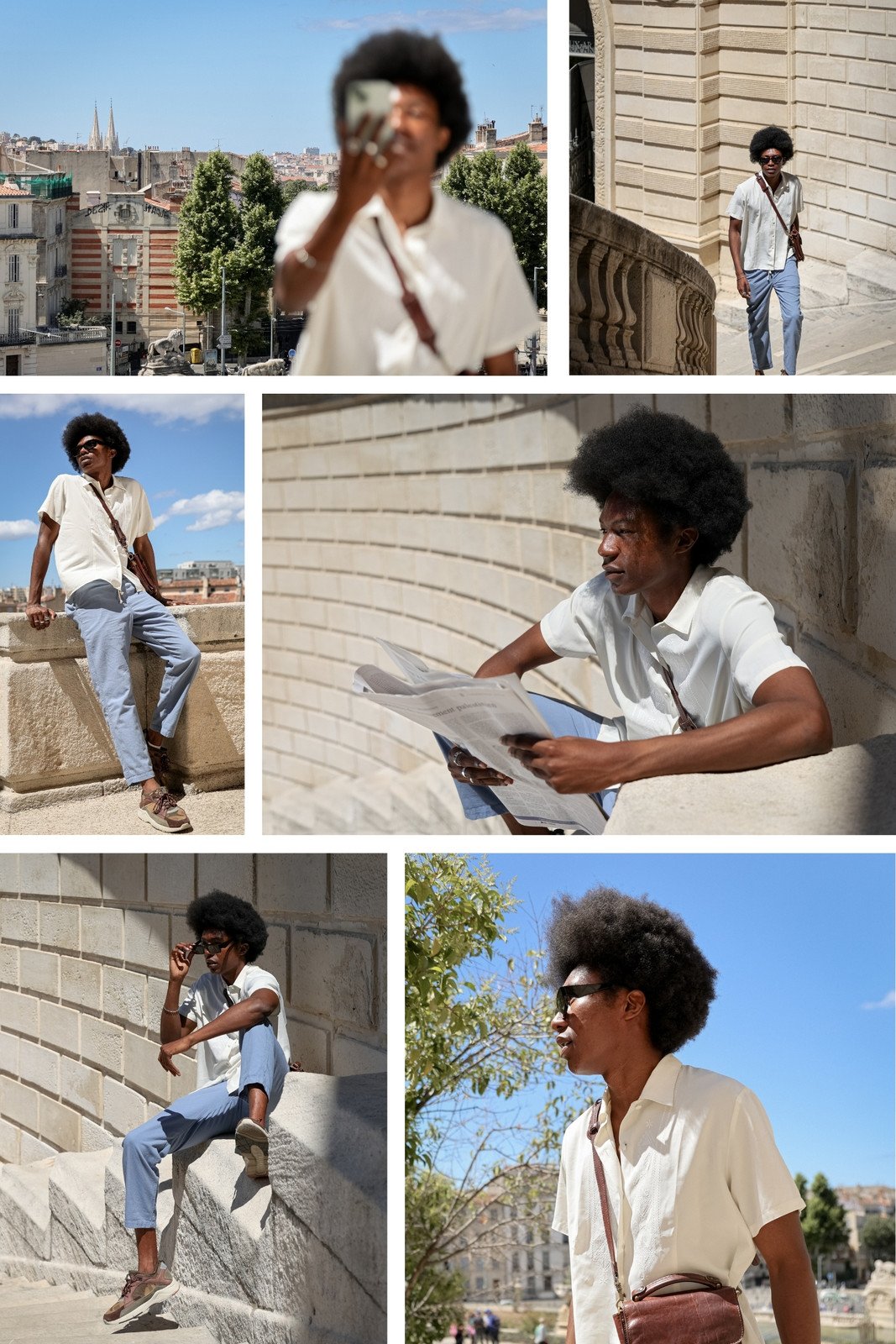 Collage de Fotos Día Soleado Tranquilo Aesthetic Azul y Beige