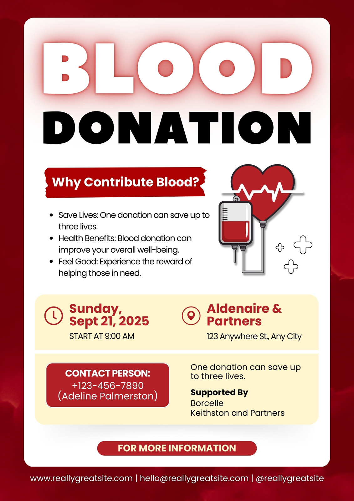 Red & Black Illustrative Blood Donation Opportunities Flyer