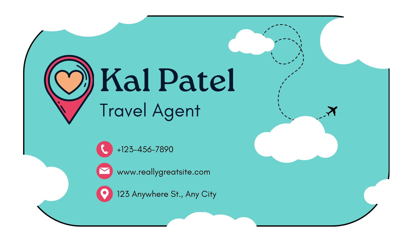 Simple Turquoise Illustrative Travel Agent Business Card