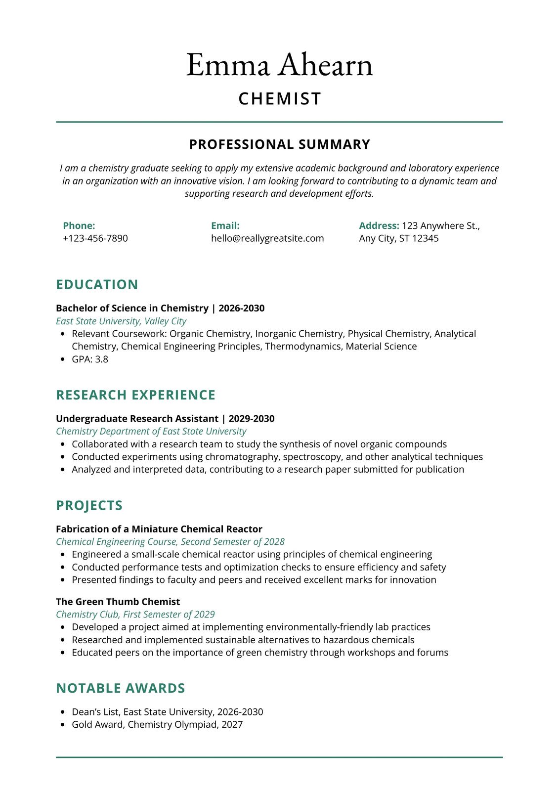 Science and Engineering Resume in Green Black Simple Style