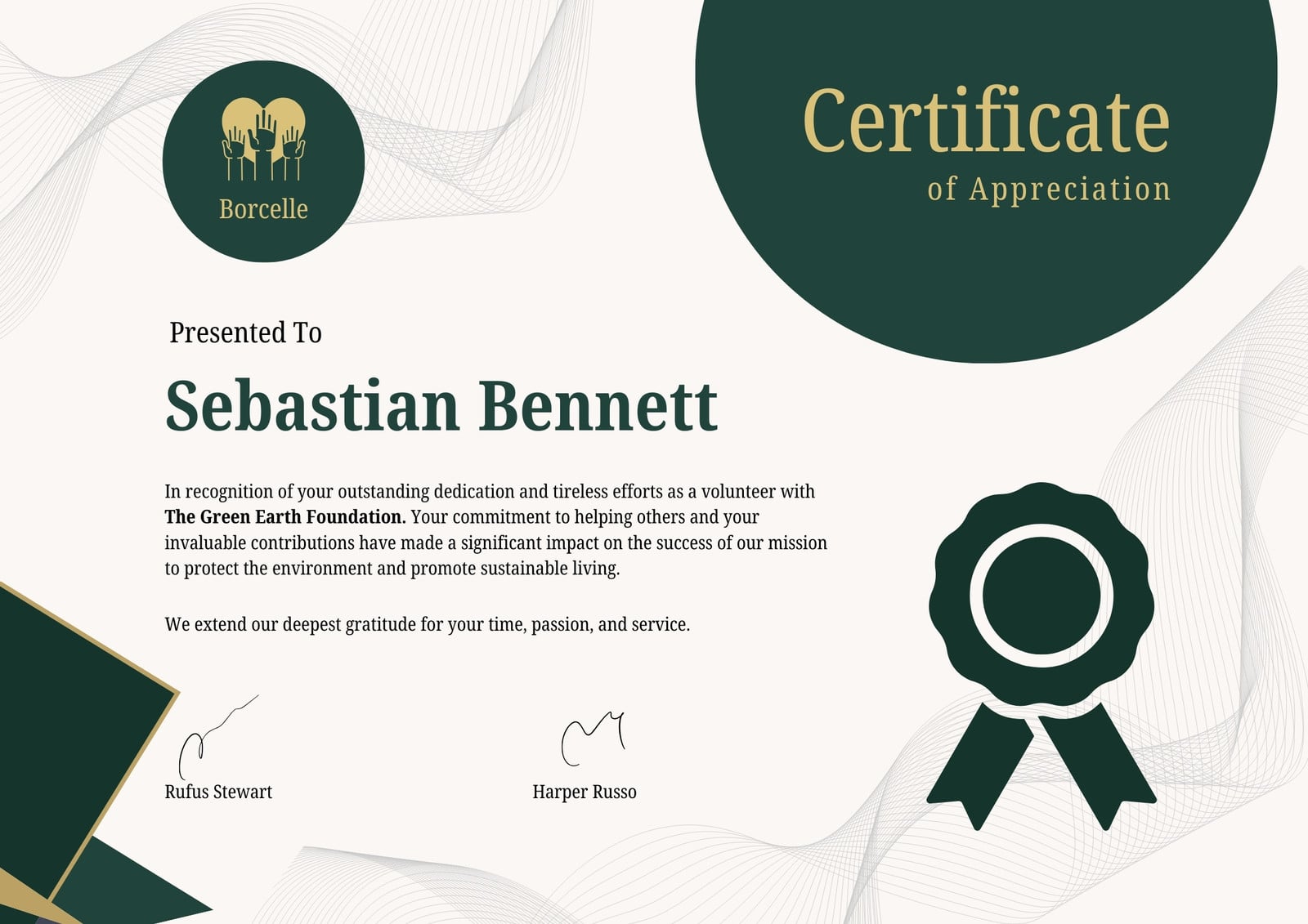 Green Gold Simple Certificate of Appreciation