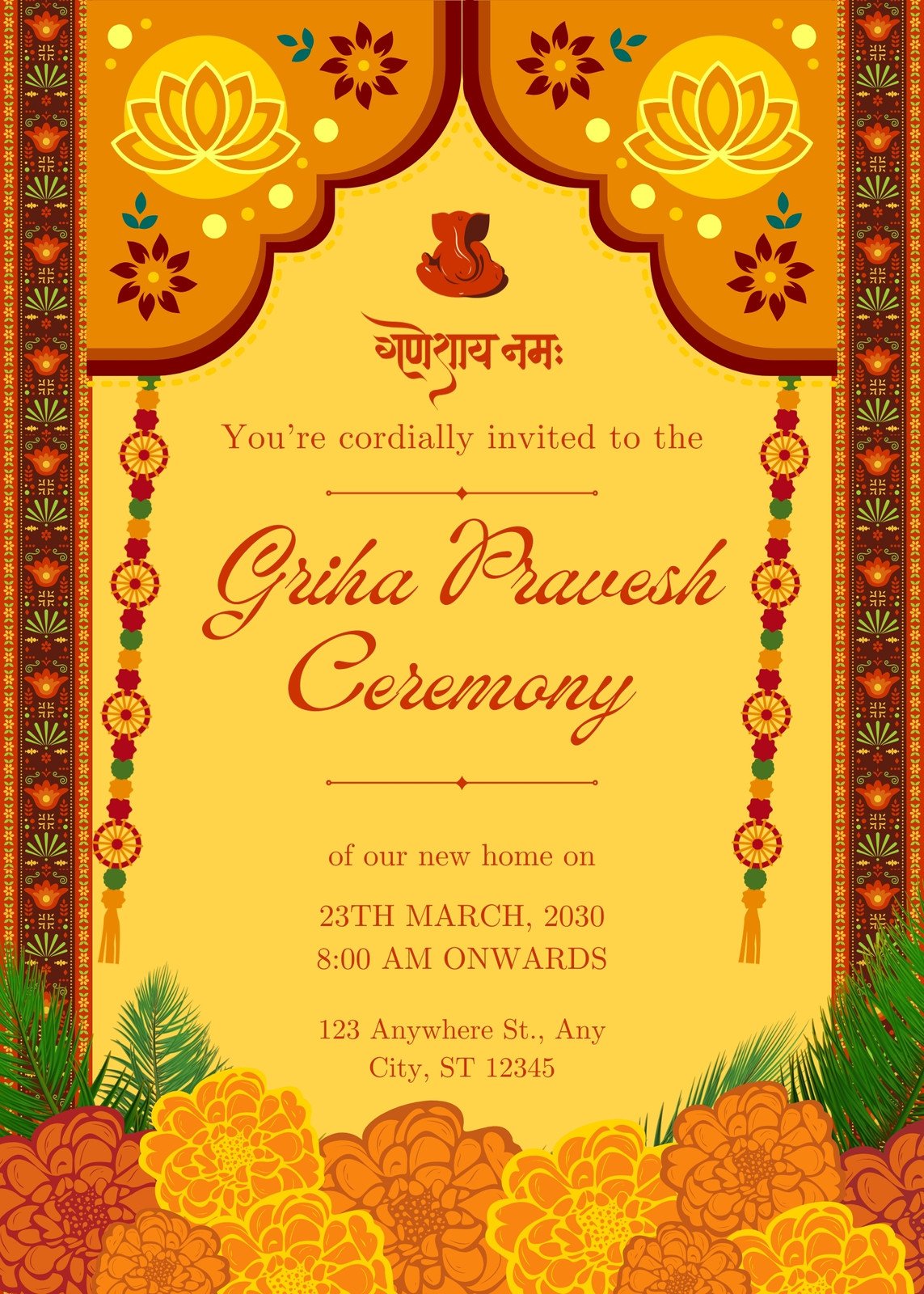 Orange and Yellow Griha Pravesh Invitation