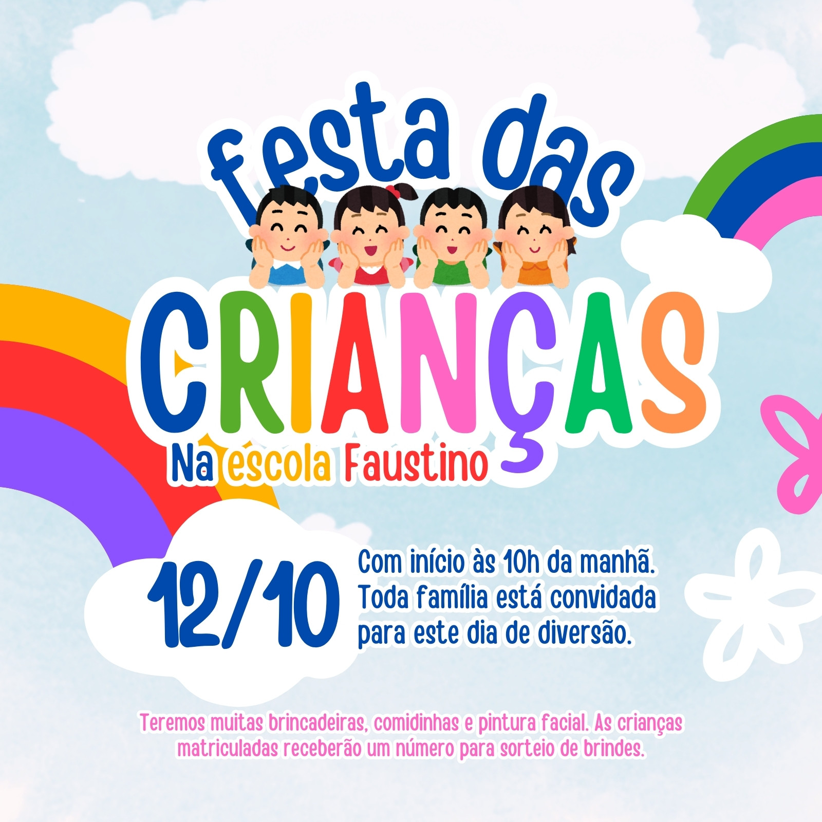 Festa das crianças evento colorido e divertido Post do instagram