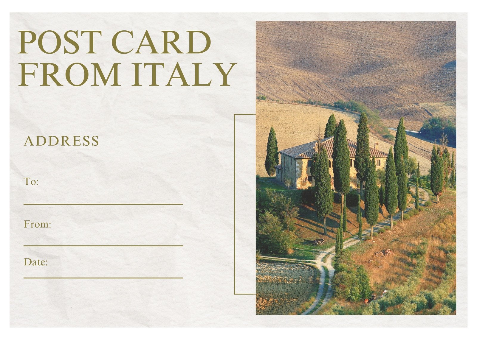 Gold Aesthetic Italy Travel Postcard 