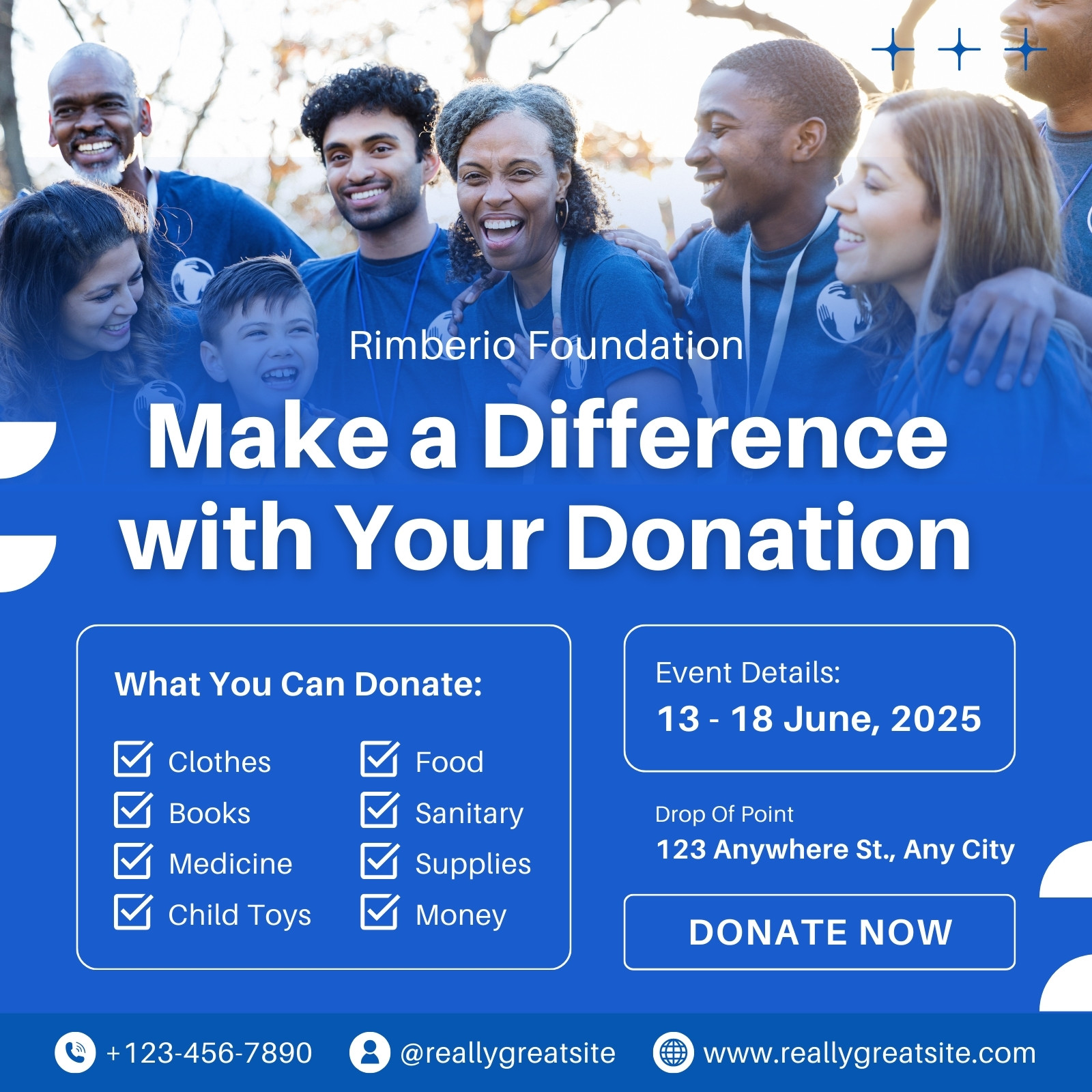 Blue and White Modern Open Donation Instagram Post