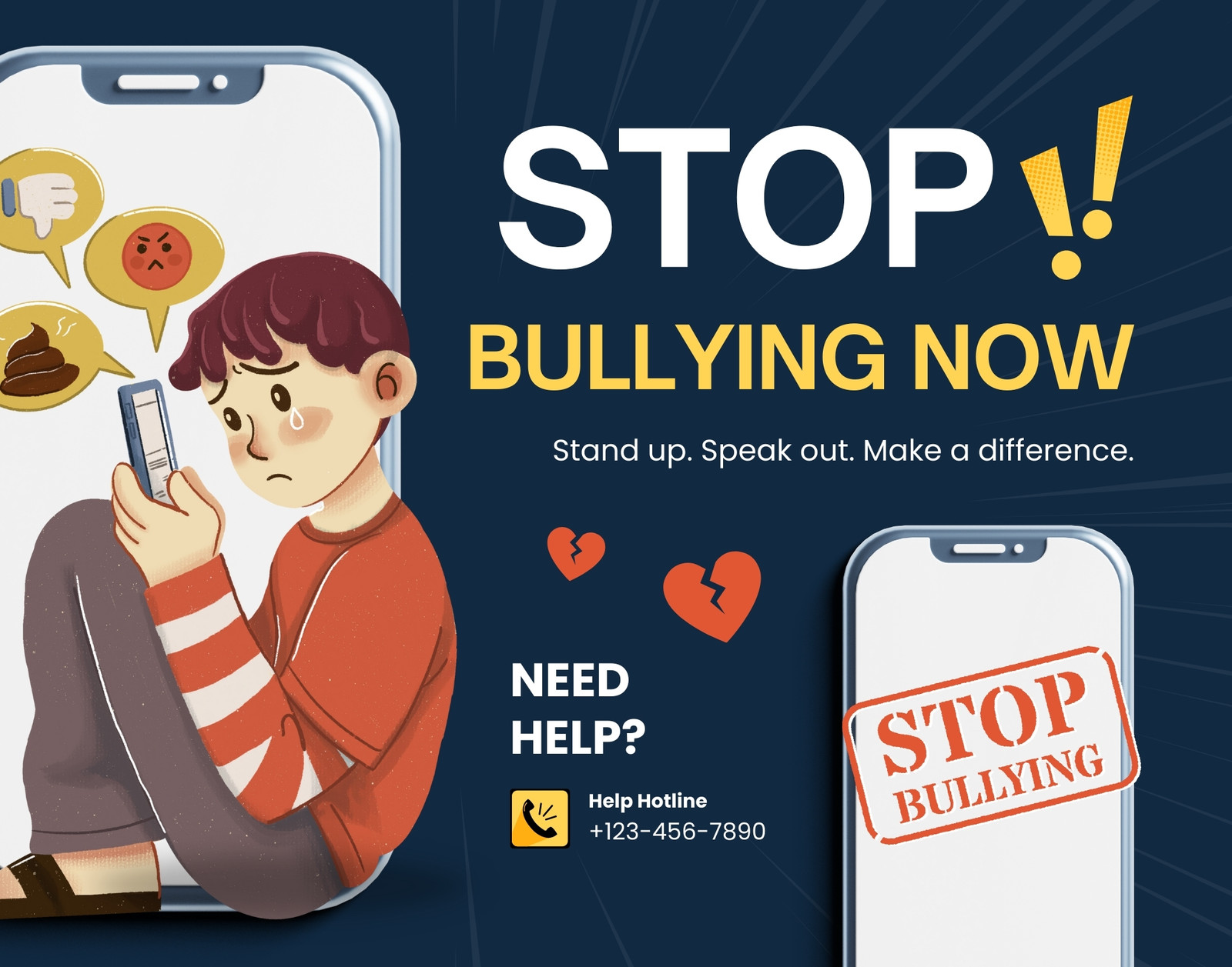 Blue and Yellow Modern Stop Bullying Poster