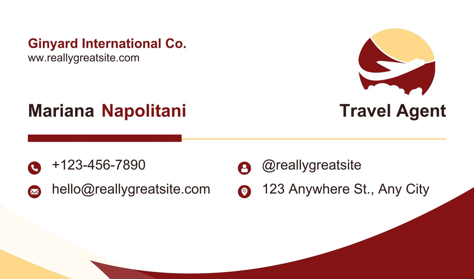Red and Yellow Modern Travel Agent Business Card Landscape