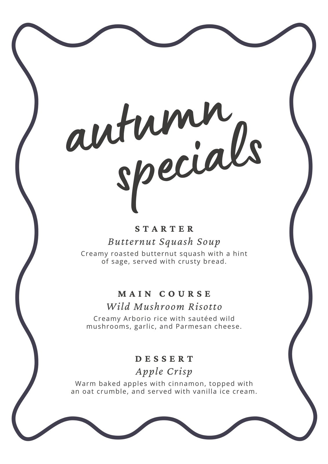 Black and White Minimalist Trendy Fall Autumn Menu