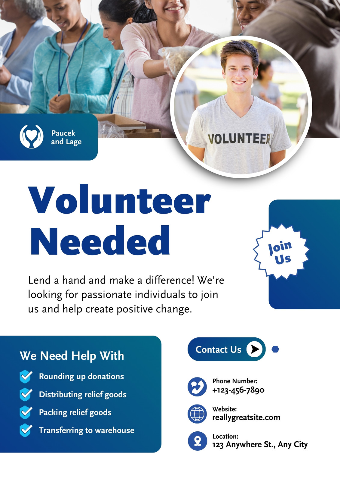 White Blue Modern Volunteer Needed Flyer