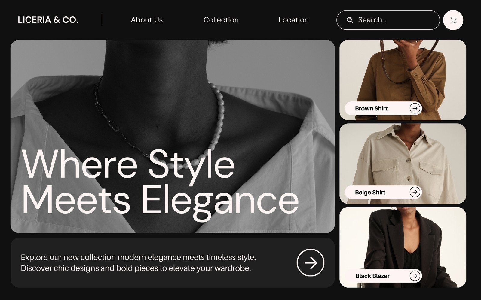 Black White Minimalist Rounded Fashion Desktop Prototype