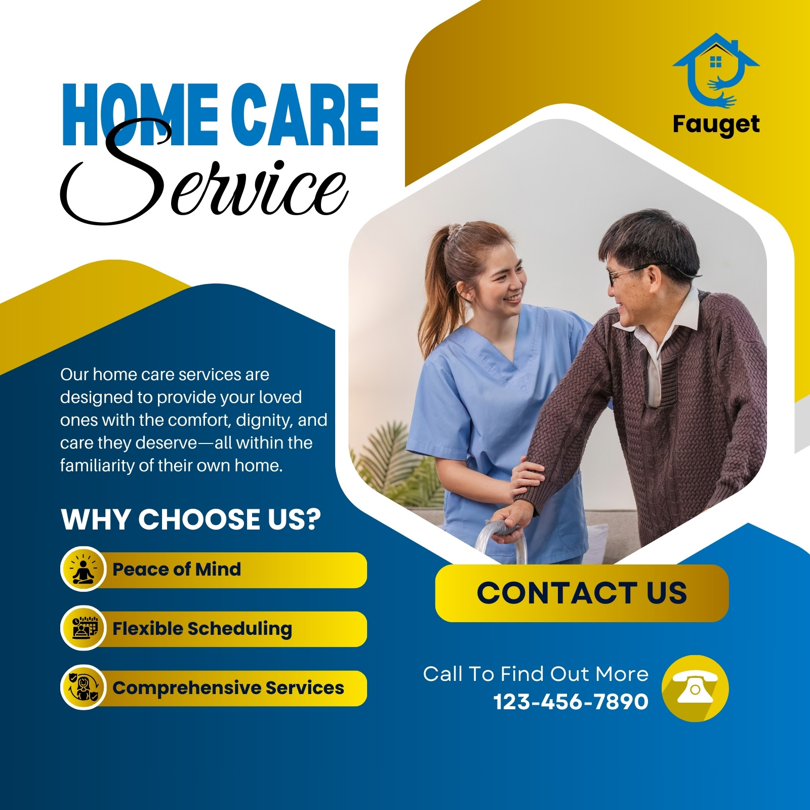Blue and White Modern Home Care Service Instagram Post