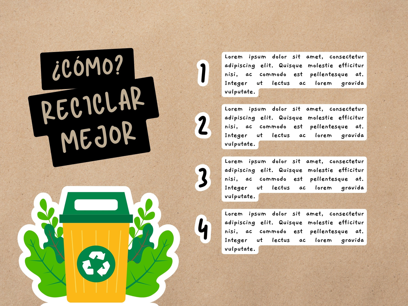 Gráfico Pasos Reciclaje Orgánico Divertido Marrón Verde Amarillo Negro
