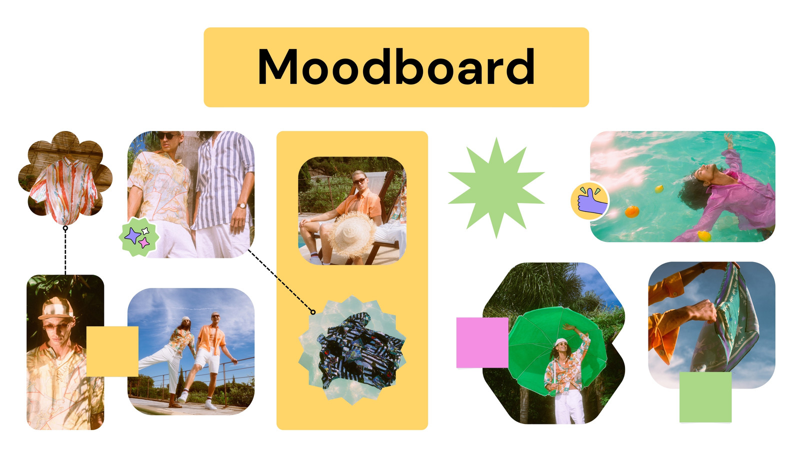 Weiß Gelb Farbig Collage Moodboard Brainstorming Whiteboard