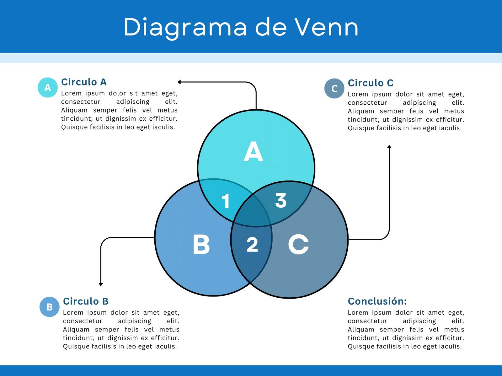 Gráfico círculos de diagrama de venn profesional limpio azul