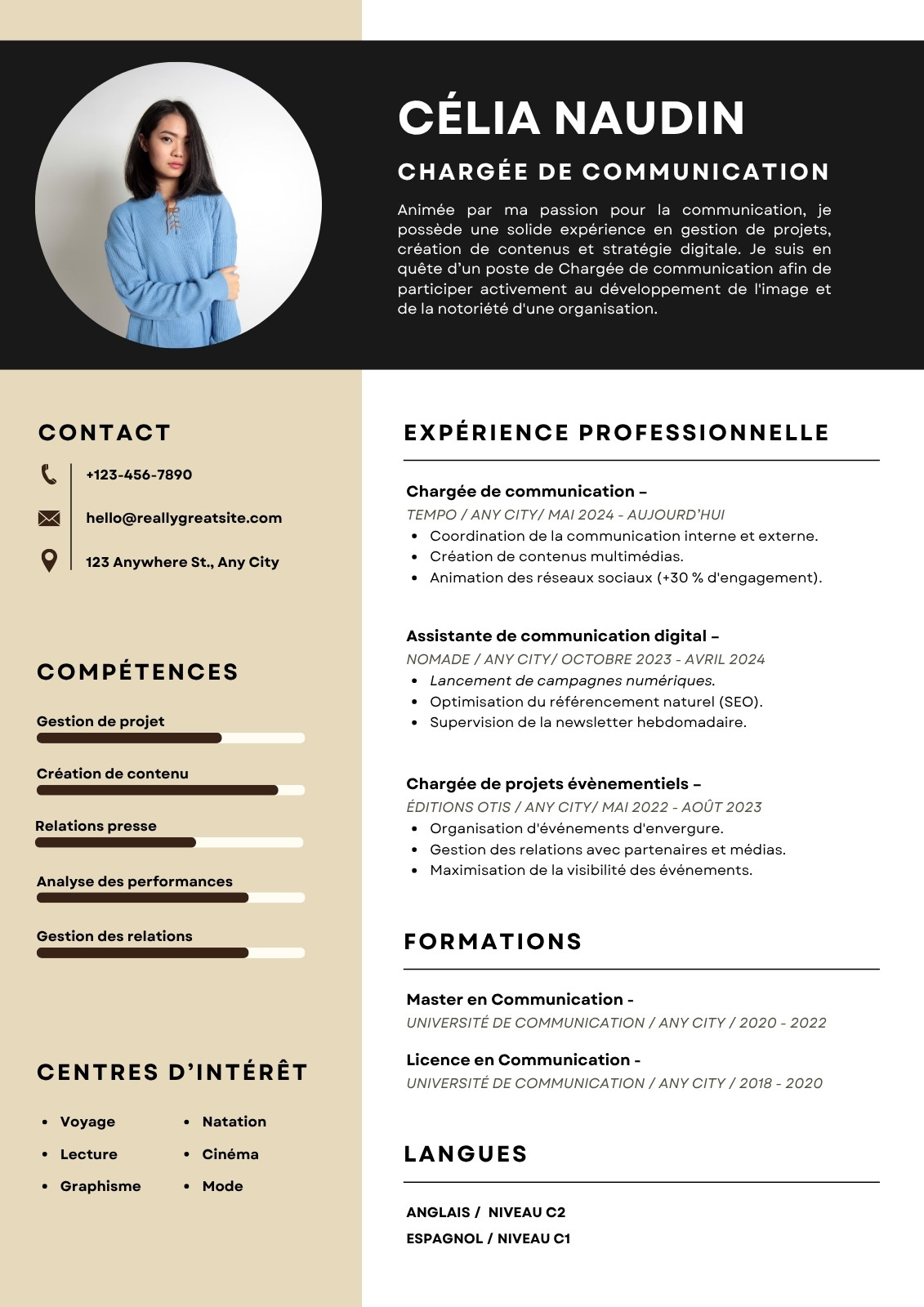 CV Français Professionnel Moderne Beige Marron