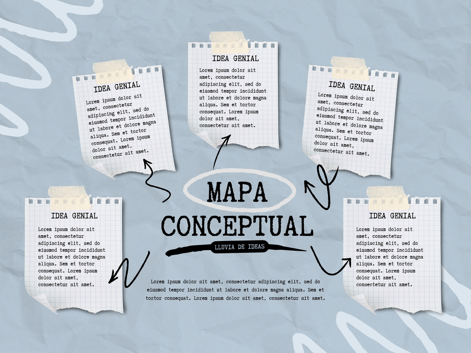 Mapa Conceptual Lluvia de Ideas Garabatos Moderno Azul Claro y Negro
