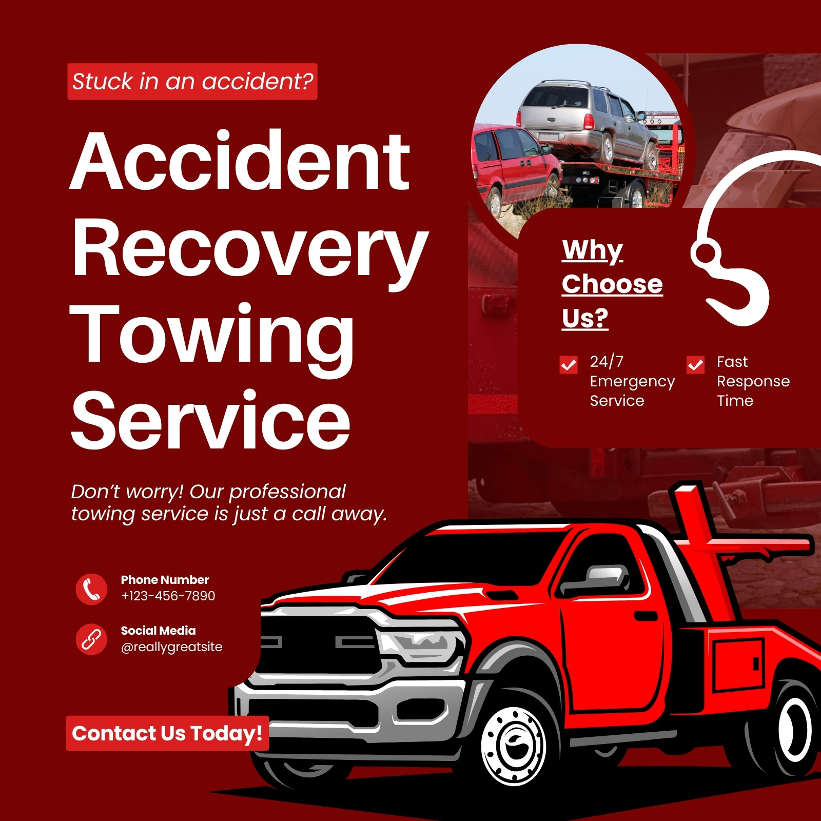 Red and White Modern Towing Services Instagram Post
