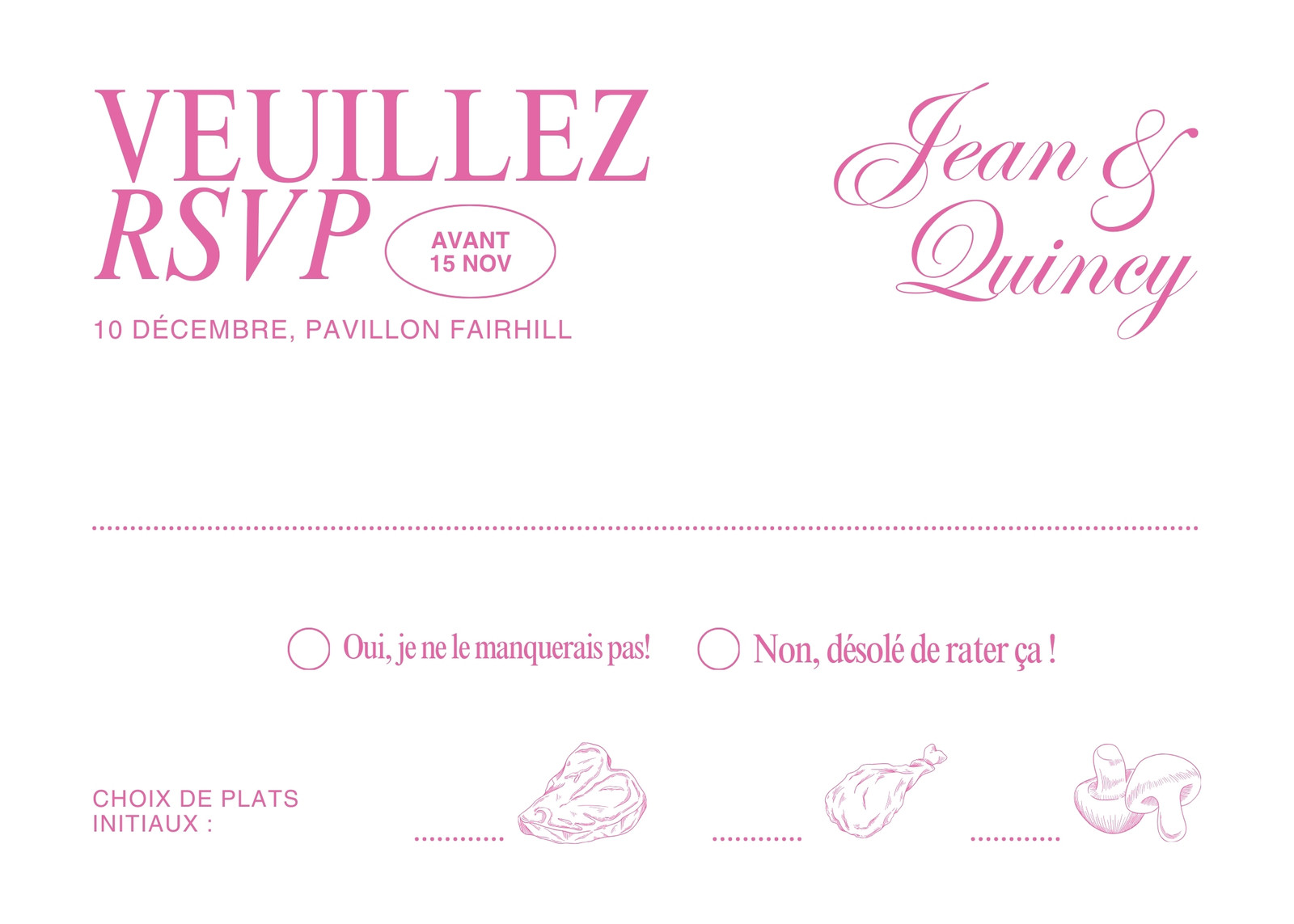 Faire-part RSVP de mariage en crème rose de style calligraphique classique