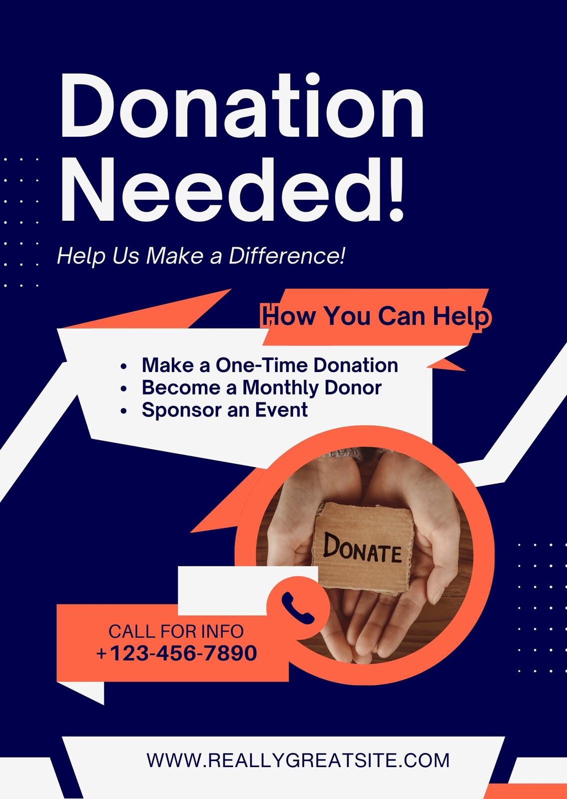 Orange And Blue Modern Donation Needed Announcement