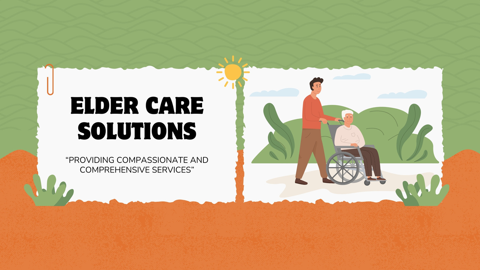 White Green And Orange Illustrative Elder Care Solutions Presentation
