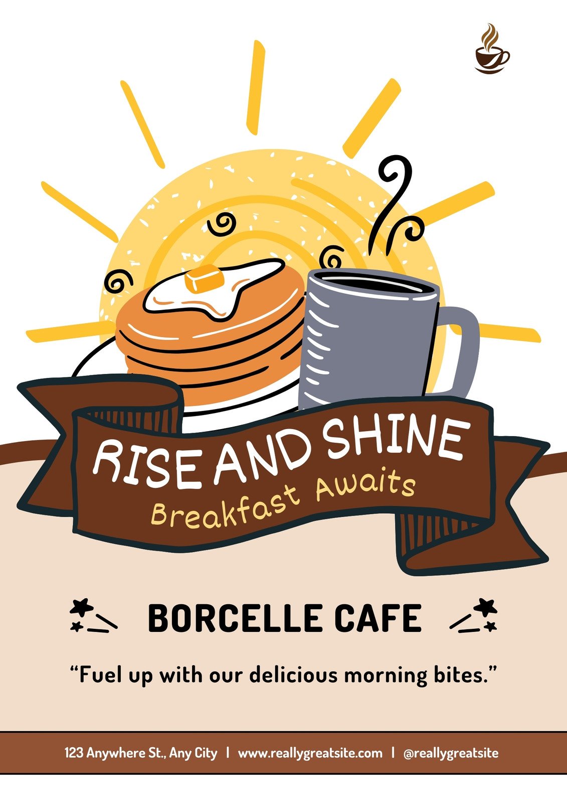 Yellow Brown Organic Illustrated Cafe Breakfast Poster