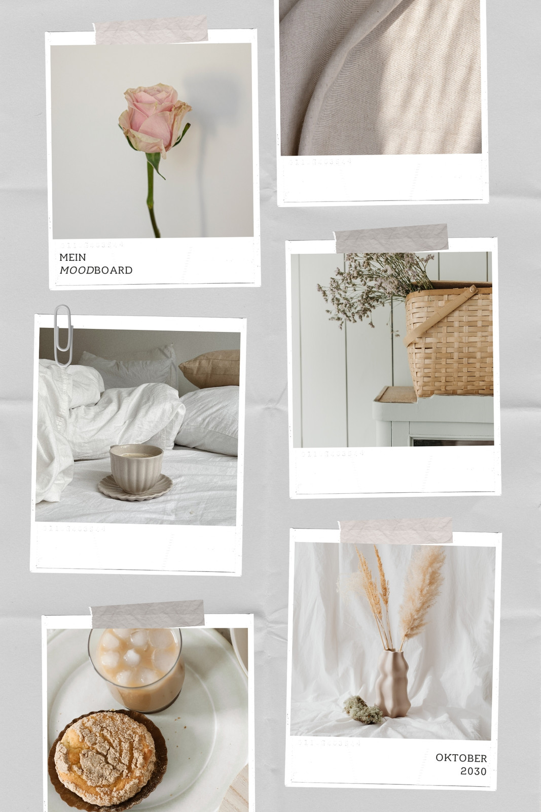 Creme Beige Weiß Ästhetisch Neutral Moodboard Fotocollage