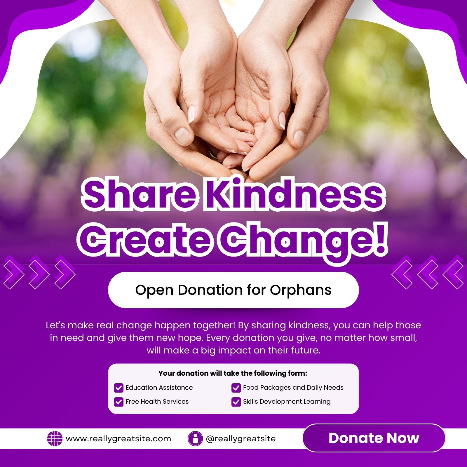 Purple and White Modern Open Donation For Orphans Instagram Post