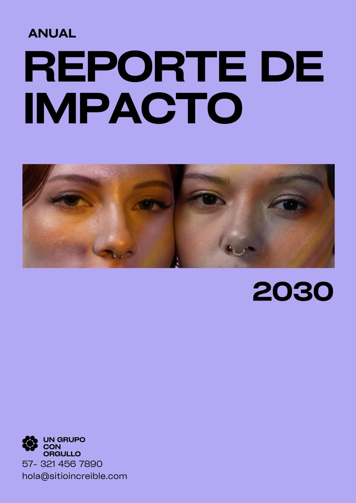  Reporte de Impacto Informe de Caridad en Color Púrpura Pastel y Negro Estilo Tipográfico