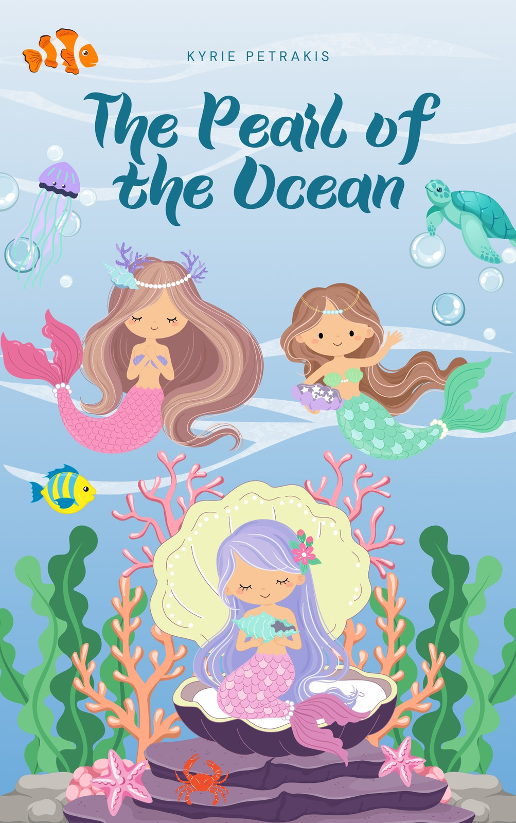 Blue and Green Illustrative The Pearl of the Ocean Book Cover Blue and Green Illustrative The Pearl of the Ocean Book Cover