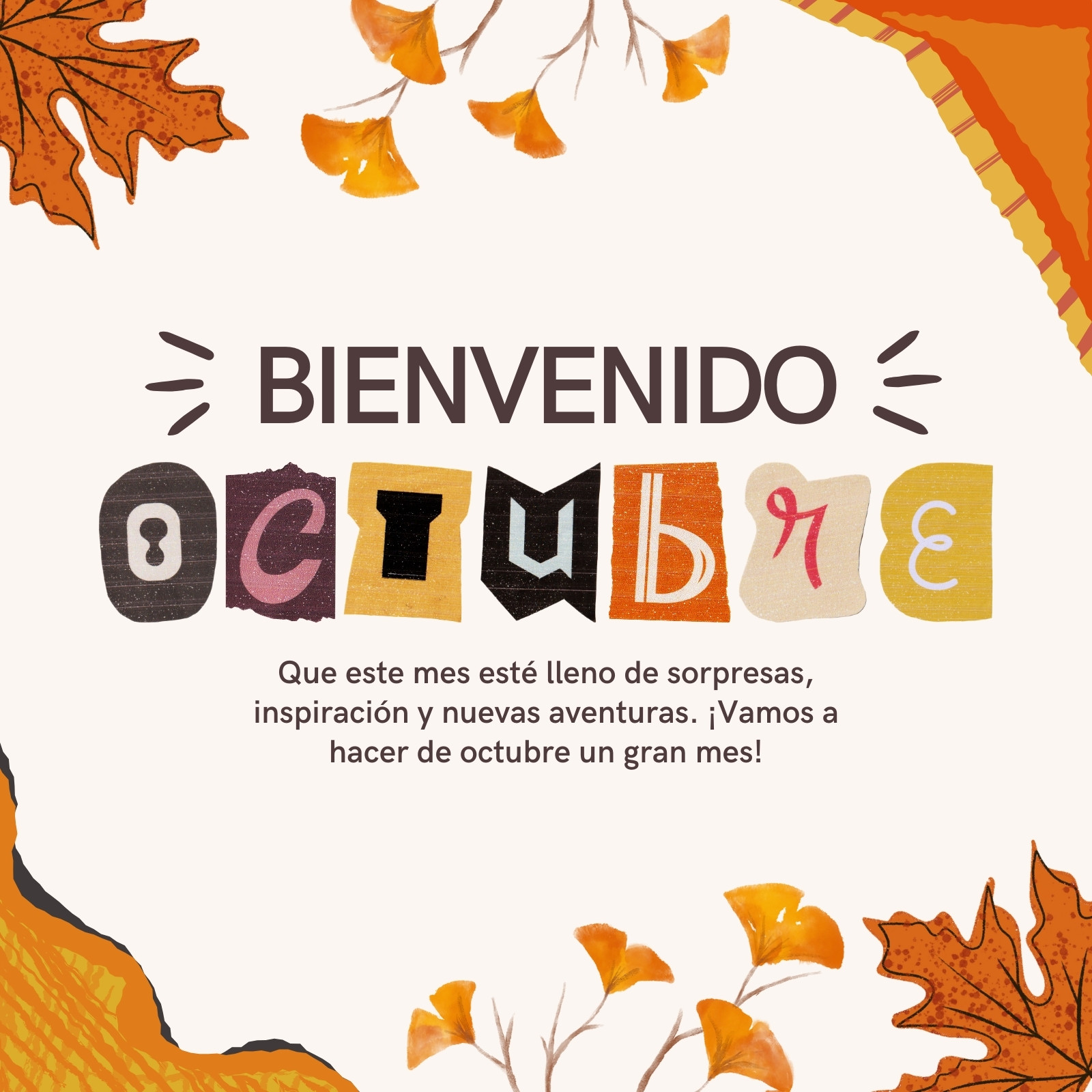 Post Instagram Bienvenido Octubre Moderno Naranja